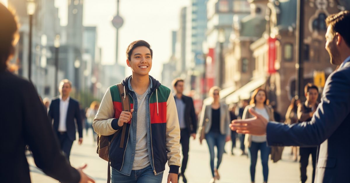 A happy student with a backpack, enjoying his study abroad with a consultancy in Kerala.